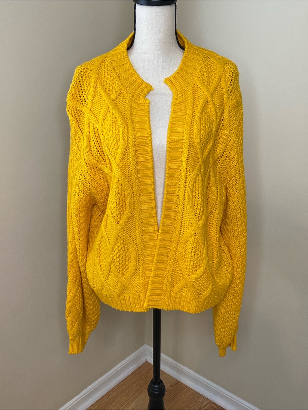 Vici Bright Yellow Cable Knit Open-Front Cardigan